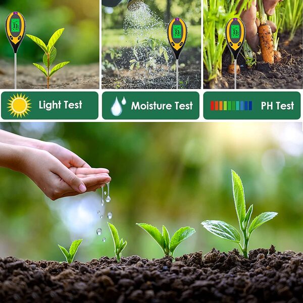Misuratore di ph del suolo 4 in 1 Tester del suolo Umidità Termometro  digitale delle piante Test Misuratore di umidità per piante in vaso  Giardini Prati
